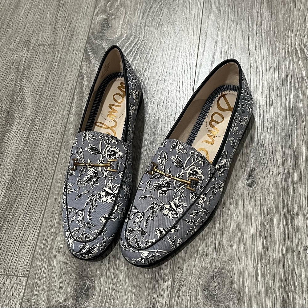 Sam Edelman Gray Floral Jacquard Loafers with Gold Bit